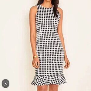 Black & White Gingham Check, Ruffle Hem, Sheath Dress